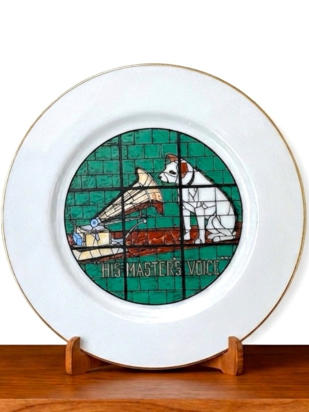RCA Vintage 1979 Plate Stained Glass “His Master's Voice'  Nipper Dog Mascot